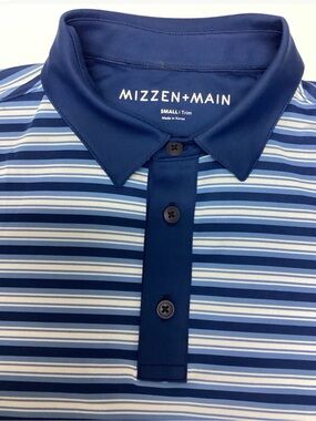 Mizzen+Main Men's Blue Striped Polo Shirt Trim fit size S